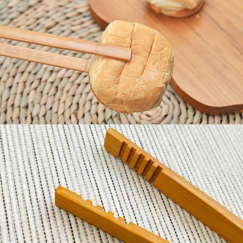 2 Pieces Natural Bamboo Toast Tongs, 10.2 Inches Long Tongs with Anti-slip Design for Toaster, Fruits, Bread & Pickles,