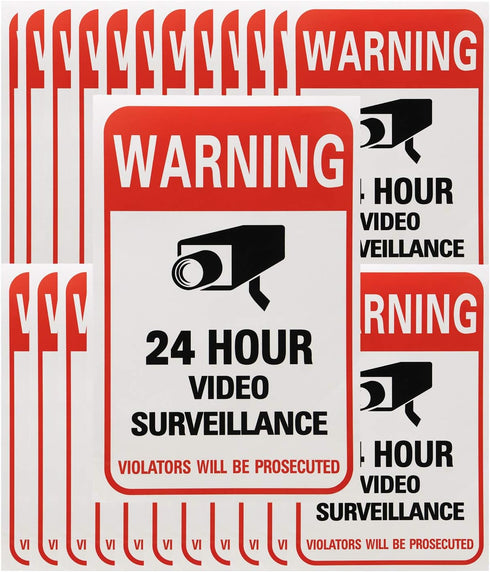 Tupalizy 24 Hours Video Camera Surveillance Sign Stickers - Self-Adhesive Security Labels for Window, Wall, Door, 20PCS
