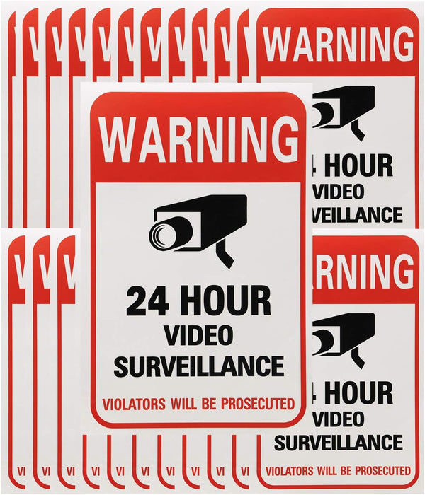 Tupalizy 24 Hours Video Camera Surveillance Sign Stickers - Self-Adhesive Security Labels for Window, Wall, Door, 20PCS