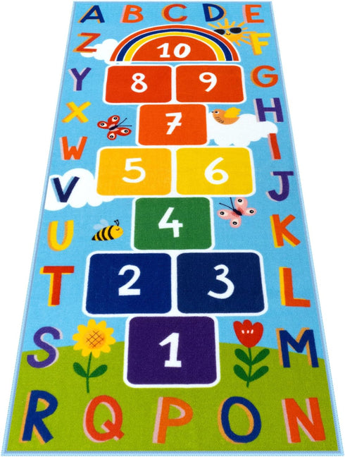 STARUIA Washable Hopscotch Kids Rug for Playroom, Colorful Educational Classroom Rugs with