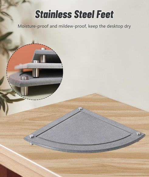 Instant Dry Corner Sink Caddy - Water Absorbing Stone Tray with 2 Coasters for Kitchen Bathroom Countertop