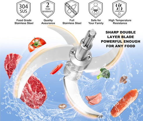 Full Steel Food Processor Blade, Plastic-Free Chopping Blade for 8 Cup Bowl, Compatible with Syvio