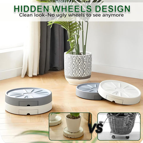 12 2 Pack Plant Caddy with Wheels and Drainage Tray Heavy Duty Rolling Planter Base & Indoor Plant Tray, Flower Pot