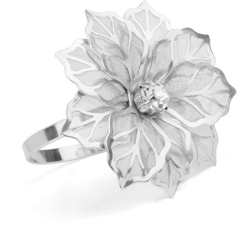 Picowe Set of 12 Alloy Napkin Rings, Hollow Out Flower Holders for Wedding Party Holiday Banquet Decor