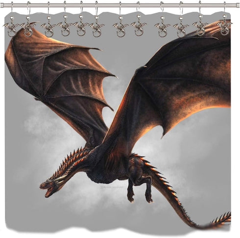 Molika Dragon Shower Curtain Hooks - 12pcs Silver Stainless Steel Rings for Kids Bathroom Decor