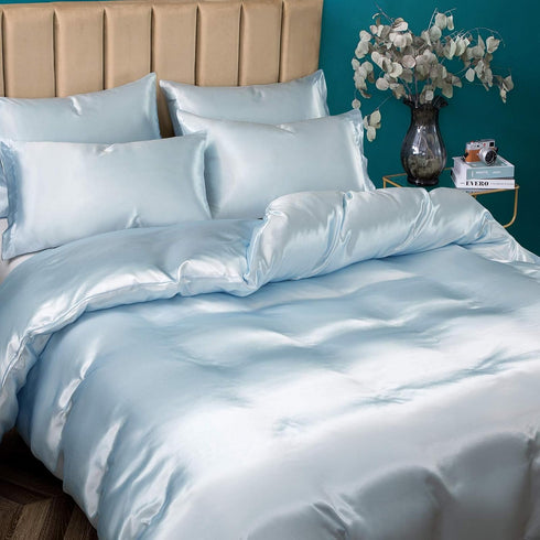P Pothuiny 3 Set 1 2 Pieces Satin Duvet Cover Twin/Twin XL Size, Luxury Silky Like Baby Blue Duvet Cover Bedding