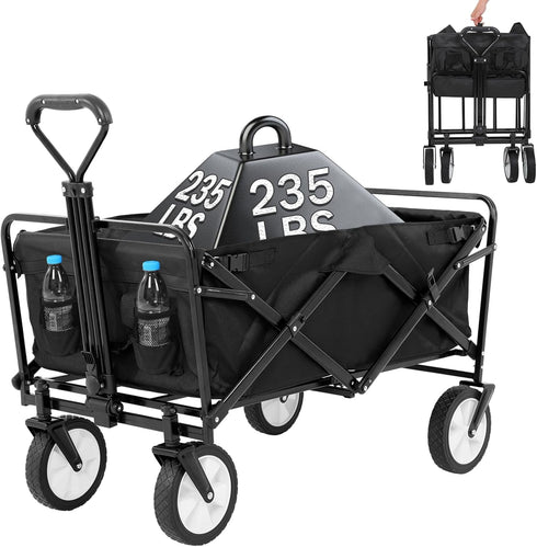 Collapsible Wagon Foldable Heavy Duty Steel Utility Outdoor Beach with Big Wheels