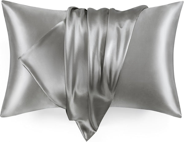 Love's cabin Satin Pillowcase Set of 2 for Hair and Skin, Queen Size 20x30 Inches, Dark Grey Satin Cooling Cover