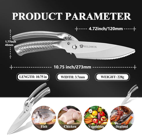 WILDMOK Heavy Duty Poultry Kitchen Shears Multi-function Stainless Steel Poultry Shears, Ultra Sharp All Purpose