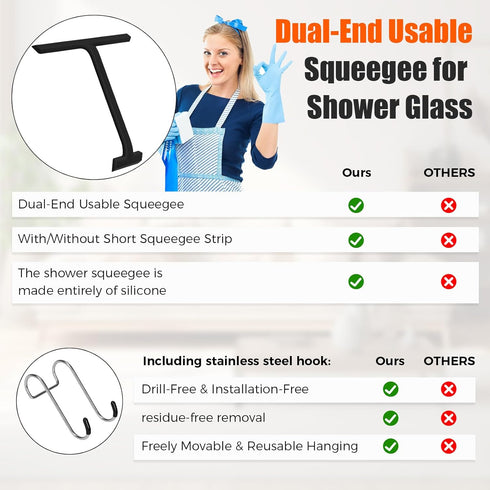 VACFAM Shower Squeegee for Glass Doors,All-One-Piece Silicone Squeegee for Shower Glass with Mobile Hook,Household