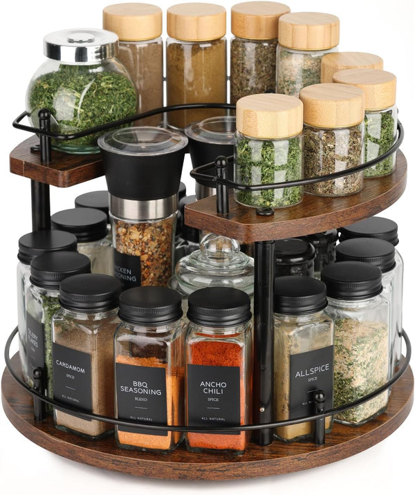 Vigdit Turntable Lazy Susan Organizer Spice Rack, 2Tier Wooden Spinning Revolving Organizer Height
