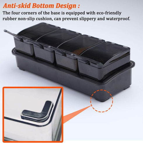 V·RESOURCING Elegant Black Seasoning Box, 4 Pieces Storage Container Cruet for Home Kitchen, Condiment Jars