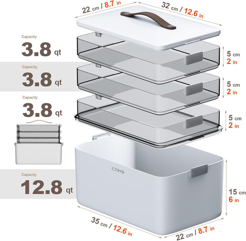 4-Tier CTIME XL Medicine Organizer - Portable Medicine Cabinet with Leather Handle, Empty First Aid Kit for Home