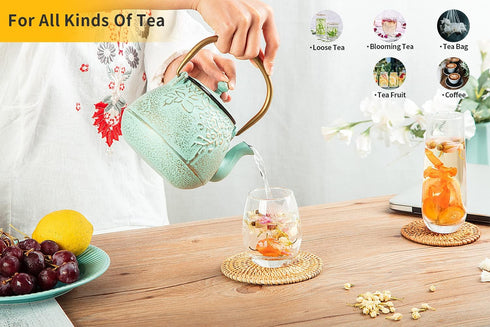 TOPTIER Japanese Teapot with Stainless Steel Infuser - Cast Iron Tea Kettle for 32 Ounce (Light Green)