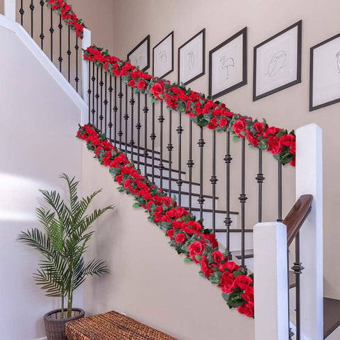 LESING 4PCS Artificial Rose Garlands, 28.8FT Fake Silk Flower Vines with Greenery Plants for Wedding Decoration