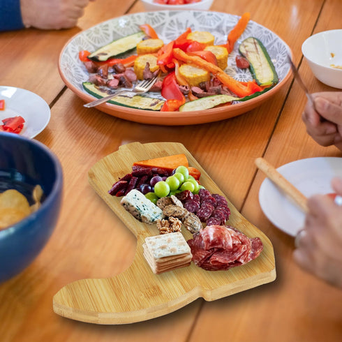 Cowboy Boot Shaped Bamboo Serving Cutting Board, 9” x 11.25”, Rustic Kitchen Decor for Cheese, Snacks, Food
