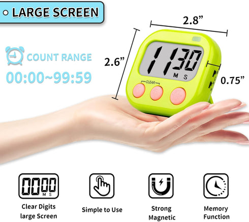 Digital Kitchen Timer for Kids and Teachers - Large Magnetic Classroom Timer, 2-Pack (Blue Green)