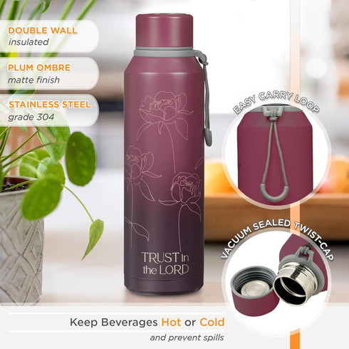 Christian Art Gifts Stainless Steel Double Wall Vacuum Sealed Water Bottle - Trust in the Lord Bible Verse, 24 oz