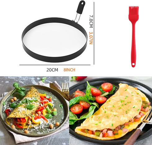 8" Omelet Ring for Griddle, 2 Packs Non-Stick Stainless Steel Pancake Rings, Omelet Maker with Silicone Handle