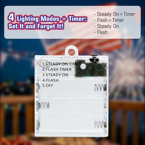 cshare 4th 16.4ft 50LED 4th Red White and Blue Fairy Lights Battery Operated, of July Lights with Timer for of July