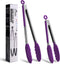 HOTEC Premium Stainless Steel Locking Kitchen Tongs, Set of 2 (9" and 12"), Silicone Tips, Purple