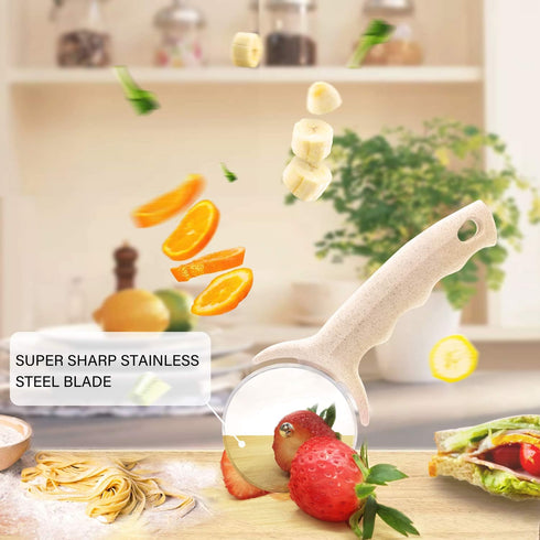 Pizza Cutter Wheel, Stainless Steel Slicer with Cover, Super Sharp and Dishwasher Safe, Beige