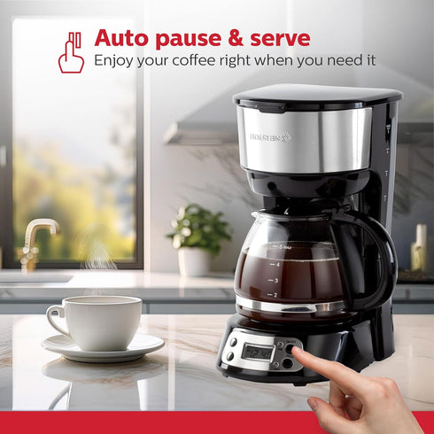 5-Cup Programmable 25oz Holstein Housewares Coffee Maker, Drip Coffee Machine with Auto Brew Timer, Pause & Serve