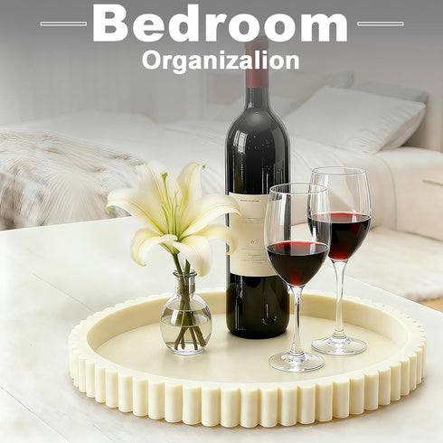 HUGZNLFEI Round Decorative Tray for Coffee Table Decor - Resin Modern Table Centerpieces Decorative Trays for Kitchen