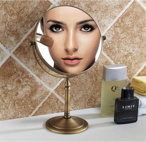 Leyden Antique Brass Makeup Mirror - 3X Magnifying Vanity Mirror, Double Side 7.8 Inch for Bathroom