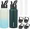 BJPKPK 2 Pack Insulated Water Bottles with Straw Lids, 32oz Stainless Steel Leak Proof Thermos