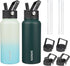 BJPKPK 2 Pack Insulated Water Bottles with Straw Lids, 32oz Stainless Steel Leak Proof Thermos