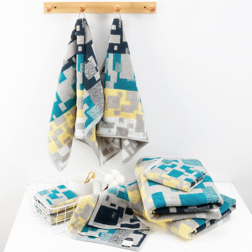 Set, 8 Set SEMAXE Bath Towel Piece Towel for Bathroom, Quick Dry Cotton Towels with Hanging Loops, Easy Care, Geometric