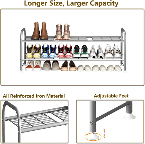 2 Closet LINZINAR Shoe Rack Tier Storage Organizer for Entryway Metal Grey