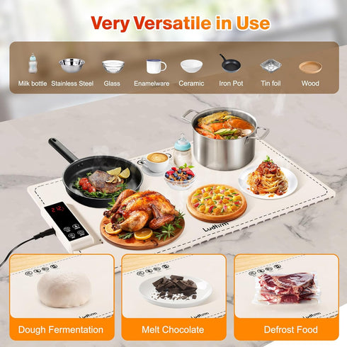 4 6 5 Settings, Countertop, Warming Mat for Food, Graphene & Aluminum Foil Full Surface Heating Electric Warming Tray