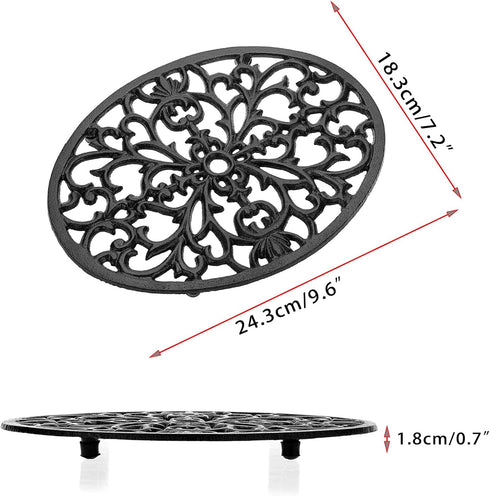 Sumnacon 1Pcs Oval Cast Iron Trivet - Antique Heat Resistant Metal Trivet for Hot Dish, Vintage Hot Plate Pad for