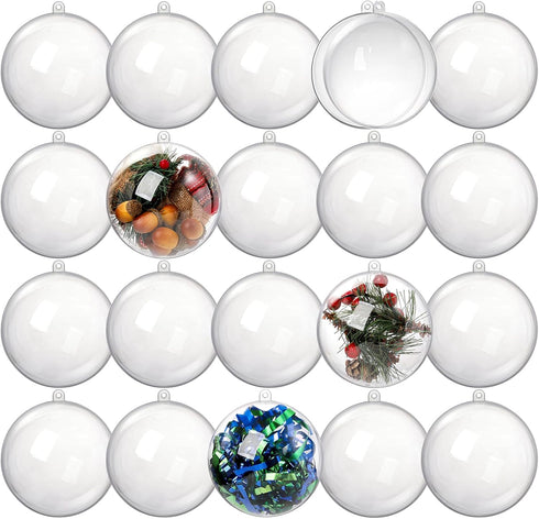 Kingrol 20 Pack 4-Inch Clear Plastic Fillable Ornaments Ball for Christmas, Wedding, Party, Home Decor