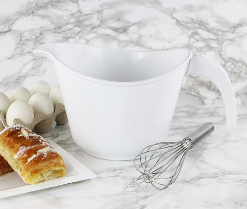 Reston Lloyd 2 QT Batter Bowl with Pour Spout, Non-Slip Base, Ergonomic Handle, White