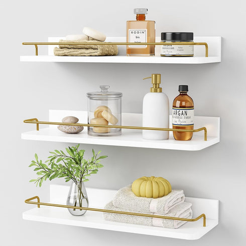 Forbena Gold Floating Shelves for Wall Decor Set of 3, Bathroom Shelves