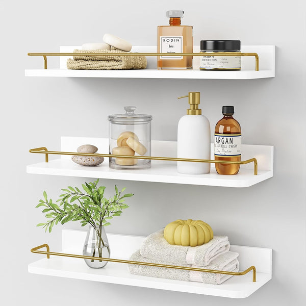 Forbena Gold Floating Shelves for Wall Decor Set of 3, Bathroom Shelves