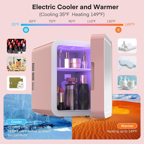 Skincare Makeup Fridge with Dimmable LED Light Mirror, 4L Portable Mini Fridge for Cosmetics, Skin Care