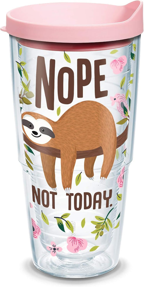 Tervis Sloth Nope Not Today Double Walled Insulated Tumbler Travel Cup, 24oz, Made in USA