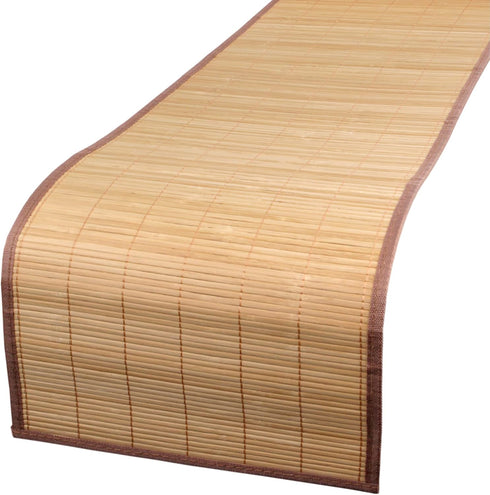 2 BambooMN Natural Slat Bamboo Table Runner with Fabric Border, Home Decor - Brown with Brown Border - Piece