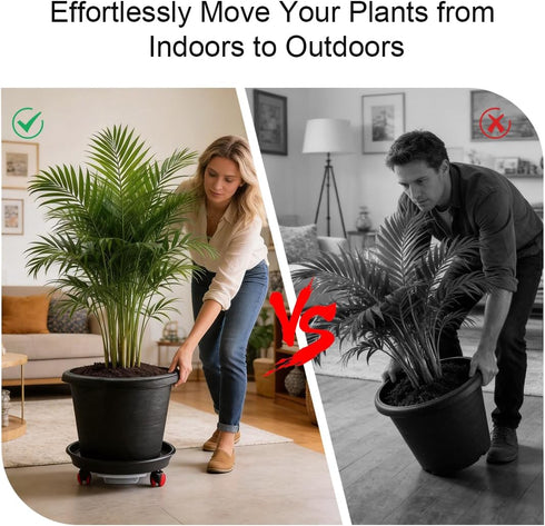 RooTrimmer 13 Inch (2 Pack) Plant Stand Rolling Tray Plant Caddy with Wheels and Removable Drainage Holes and Drip Tray