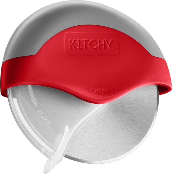 Kitchy Pizza Cutter Wheel Ergonomic Slicer with Protective Blade Cover (Red)