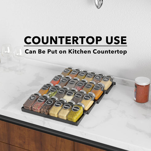 24 386 4 11.25" 17.5" SpaceAid Spice Drawer Organizer with Spice Jars, Spice Labels, Tier Seasoning Rack Tray Insert