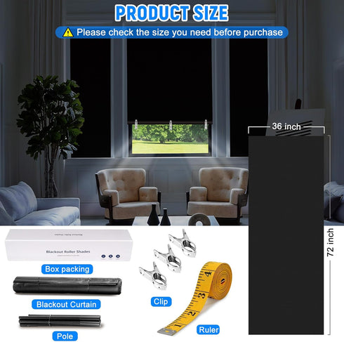 Blackout Curtains for Bedroom, Self Adhesive Indoor Blackout Blinds, UV Protection Roller Window Shades