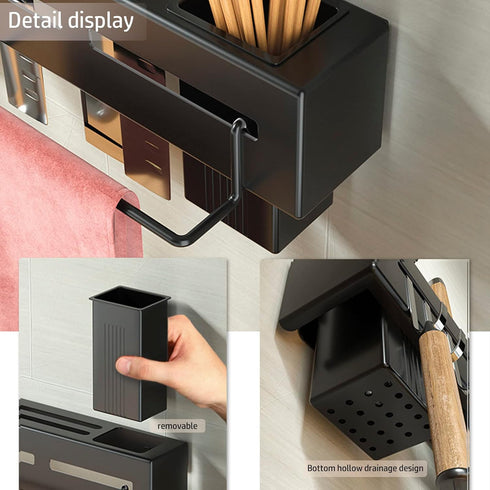 Kitchen Wall Mount Utensil Rack Organizer for Spoons, Knives, Forks, Chopsticks, Cookware Cutlery Holder, Silver