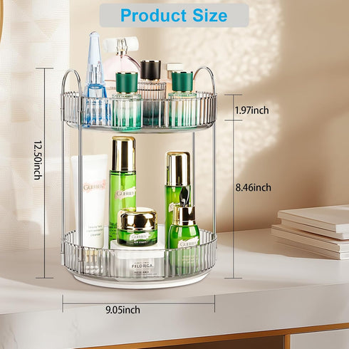 360 2 Counter Countertop 2 Rotating Makeup Organizer, Tier Lazy Susan Bathroom Organizer, Skincare Organizers, Spinning