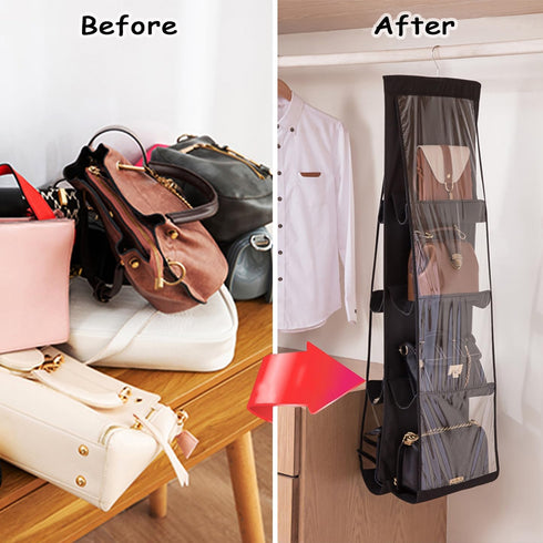 AARAINBOW Hanging Handbag Purse Organizer for Closet, 8 Pockets, Space Saving, 41 L x 13.5W, Black