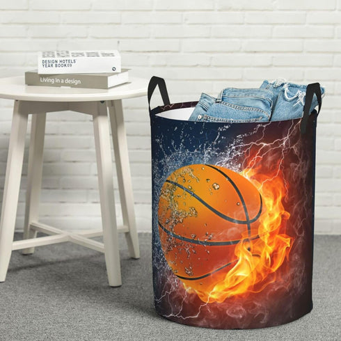 Sport Basketball Ball Round Laundry Hamper, Storage Basket for Toys, Clothes Organizer Bin for Home